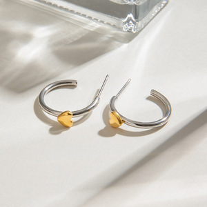 Heart <b>Shape</b> Hoop Earrings 18k Gold And Silver Color <b>Blocked</b> Stainless Steel For Gift - Product Image 3