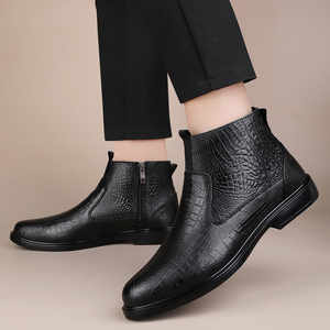Bottes Chelsea pour homme en cuir de vache véritable gaufré façon croco, bottines habillées à enfiler pour affaires et occasions formelles, tailles 37-45 - Product Image 4