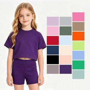 Tenues de sport d'été 2 pièces en coton de couleur unie personnalisées pour bébés filles, vente en gros, vêtements pour sœurs, nouvelle mode, vêtements de boutique pour enfants - Product Image 1