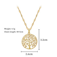Collier en acier inoxydable plaqué or 18 carats avec zircon, motif arbre de vie, étanche, vente en gros