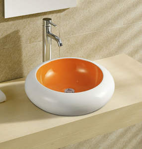 Lavabo Redondo de Cerámica para Baño, Diseño Artístico en Color - Product Image 4