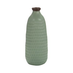 Vaso in Ceramica Verde con Superficie Goffrata, Moderno Vaso in Gres per Decorazione Soggiorno, Cucina e Bancone - Product Image 3