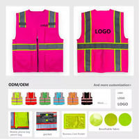 Gilet de sécurité réfléchissant fluorescent rouge haute visibilité avec poches personnalisées, fermetures éclair, logo ajustable