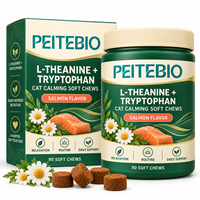 PEITEBIO L-Théanine Tryptophane Friandises à Mâcher Apaisantes pour Chat Saveur Saumon 90 Unités pour la Relaxation et le Soutien Quotidien