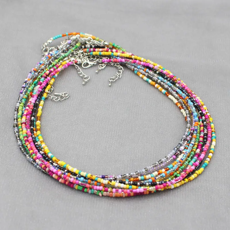 Simple Seed Beads Strand Choker Necklace Women String Collar Charm Colorful Handmade Bohemia Collier Female Jewelry Gift