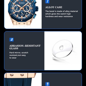 Montre CURRN 8464, montre chronographe de marque tendance pour hommes, montre sport à quartz avec bracelet en silicone, étanche, aiguilles lumineuses - Product Image 3
