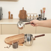 Cafetière turque en acier inoxydable avec poignée en bois, chauffe-café pour cuisinière, pour lait, beurre, chocolat, sauces grecques et arabes, Cezve Ibrik
