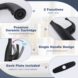 ก๊อกน้ำอ่างล้างหน้าแบบมือจับเดี่ยวสีดำพร้อมหัวจ่ายสบู่ - Product Image 3