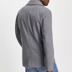 Custom Embroidery logo With High Quality Woolen Fabric Button Placket <strong>Men's</strong> <strong>Pea</strong> <strong>Coat</strong> - Product Image 4