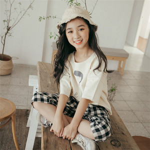 Nouveau produit, vêtements pour enfants, vêtements décontractés élégants en coton, t-shirt pour filles, pantalon à carreaux imprimé, ensemble pour enfants - Product Image 3