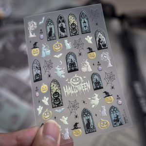 Halloween Glow Nail Stickers 3D Flashy Spooky <b>Witch</b> Stained Glass Nail Art <b>Decorations</b> New Style Manicure Accessories Wholesale - Product Image 4