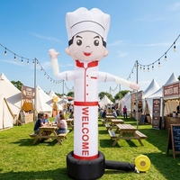 Danseur publicitaire gonflable Chef Pizza avec souffleur et base, logo personnalisé, costume blanc pour une promotion extérieure accrocheuse
