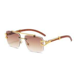 Lunettes de soleil de luxe sans monture unisexe, monture tendance en métal et <span class=keywords><strong>bois</strong></span>, verres polarisés dégradés UV400, logo personnalisable, lunettes de créateur, vente en gros - Product Image 6