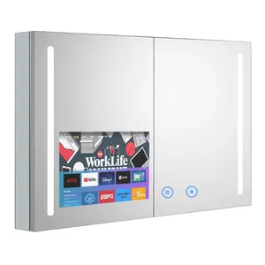 Moderne Waschtisch mit Fernsehbildschirm-Defogger 15,6 Zoll Android OS Schrank mit Spiegel intelligenter Medizin-Badezimmerschrank mit Led-Spiegel