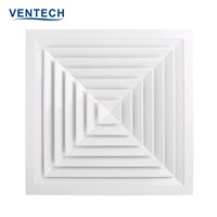 Diffuseur d'air d'évacuation Ventech pour système CVC, ODM/OEM, en aluminium, 4 voies, diffuseur d'air de plafond carré