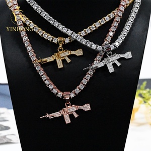Usa Stock Hip-Hop-Charme Iced Out <span class=keywords><strong>Ak</strong></span>-<span class=keywords><strong>47</strong></span> Hip Hop Punk Schmuck Seil Kette Zirkon Iced Out Gun Moissan ite Anhänger Halskette für Männer - Product Image 2