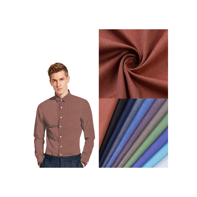 Лидер продаж, рубашка из микрополиэстера и вискозы для мужчин, окрашенная тканая ткань из полиэстера и хлопка