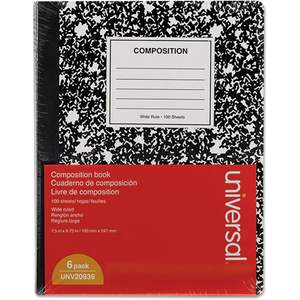 Cahier universel 20946 blanc, 100 feuilles, lot de 6, lignage collège, 9 3/4 x 7 1/2, couverture en carton simili cuir pour usage scolaire - Product Image 4