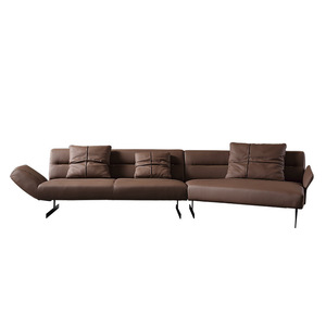 Italian Minimalist Genuine Leather Sofa Light Luxury Living Room Small Apartment Top Grain Leather Designer Curved <b>Corner</b> Sofa - Product Image 5