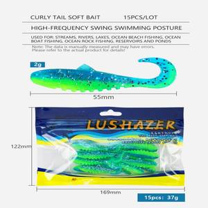 Lot de 15 leurres souples en PVC bouclés de 5,5 cm/<span class=keywords><strong>2</strong></span> g avec paillettes, appâts réalistes et colorés pour la pêche au bar en eau douce et salée – Qualité OEM supérieure - Product Image 3