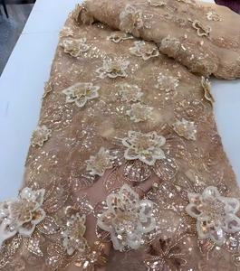 Tessuto africano in Tulle con perline e paillettes, pizzo a rete viola, adatto per abiti da sposa e abiti da festa - Product Image 1