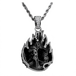 Collar con Colgante de Esqueleto de Acero Inoxidable, Diseño de Llama, Tono Plateado, Cadena con Dije Estilo Hiphop, Joyería con Moissanita, Regalo para Hombres - Product Image 3