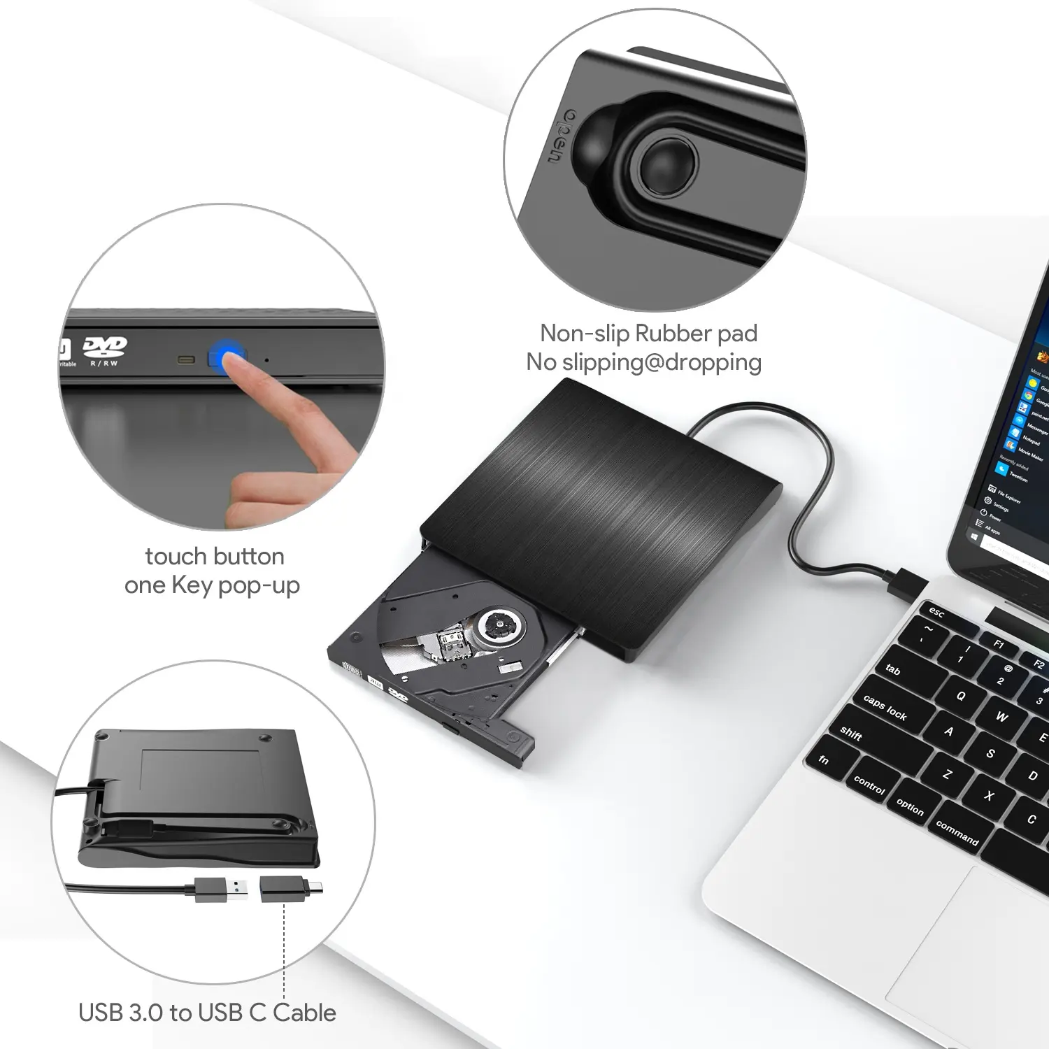 Unidade de dvd externa, gravador óptico portátil, usb 3.0, dvd rom rw para laptop e desktop