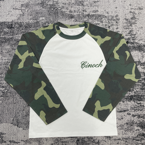 MT1348 제조업체 OEM 서비스 남성용 자수 로고 DTG 인쇄 티셔츠 남성용 크루 넥 카모 라글란 긴팔 티셔츠 - Product Image 3