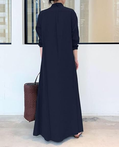 Stylish Long Sleeve Navy Shirt Dress with Button Closure and Tote <b>Bag</b> Inspired Look Perfect for Travel and Summer Days - Product Image 2