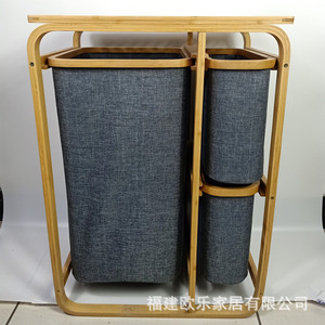 Bamboo irregular-shaped <b>storage</b> dustproof <b>shelf</b>, bamboo circle curved art <b>storage</b> rack, towel and laundry <b>basket</b>, three-drawer - Product Image 2