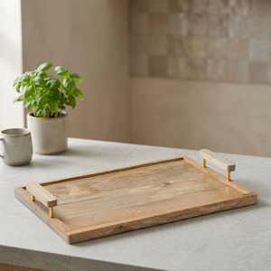 Bandeja de Madera para Servir con Asas de Metal, Elegante y Duradera, Multiusos para Mesa de Comedor, Cocina y Decoración del Hogar - Product Image 1