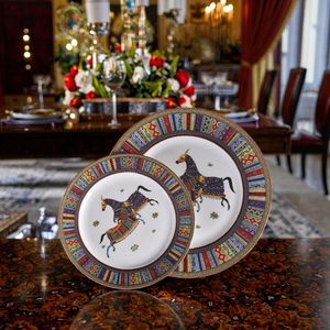 Service de table de luxe en porcelaine fine de 10 pouces, assiettes et bols ronds en porcelaine avec motif cheval pour usage domestique - Product Image 2