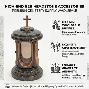 Lanterna Commemorativa in Granito per <span class=keywords><strong>Cimitero</strong></span>, Lanterna in Pietra Granito Znicz con Croce, Portacandele Decorativo per Tombe - Product Image 5