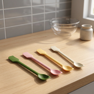 Ensemble spatule et cuillère en silicone 4 couleurs, 26 cm, manche long, double extrémité, pour le beurre, le pain, la crème et la préparation culinaire - Product Image 4