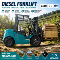 3T Off-road dieselheftruck met luchtbanden, 4WD, drietrapsmast voor transport van grote fruitcontainers in boomgaarden