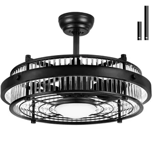 Copper Motor Decorative Bladeless Ceiling Fan Remote Control Luxury Crystal Caged LED Ceiling Fan With Light