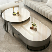 Ensemble de tables basses gigognes modernes ovales et rondes avec tiroir de rangement, gain de place, pour salon domestique