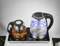 Ensemble plateau bouilloire électrique sans fil multi-sections à température contrôlée, double pot en verre borosilicate de haute qualité, fonction maintien au chaud, usage domestique