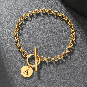 Stainless Steel Letter <b>Bracelet</b> <b>With</b> <b>Initial</b> J Charm Toggle Clasp Unisex Fashion Jewelry Geometric Design Spring 2026 - Product Image 3