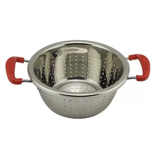 Bassin de cuisine <span class=keywords><strong>en</strong></span> acier inoxydable <span class=keywords><strong>Passoire</strong></span> à trous denses pour le lavage du riz et la vaisselle Panier binaural avec poignée - Product Image 6