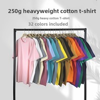 Kaos oblong pria 250GSM, model dasar, lengan pendek, berat, cocok untuk musim panas,  sablon logo custom, potongan normal, bahan katun jersey