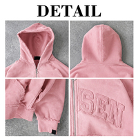 Sudadera con capucha vintage pesada de 450 g/m² con cremallera completa, efecto desgastado por el sol, lavado ácido, logotipo personalizado y bordado con patchwork del fabricante