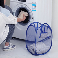 Panier à linge pliable en maille multicolore pour vêtements sales, sac de rangement pour salle de bain domestique