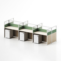 Paravent de bureau linéaire pour 6 personnes avec panneau en verre et tissu, sur pied mobile et bureau de travail pour espace ouvert