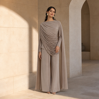 Nouvel ensemble 2 pièces Mexizo : Cape plissée drapée et pantalon uni pour femme musulmane, tenue islamique modeste de Dubaï, disponible en 6 couleurs