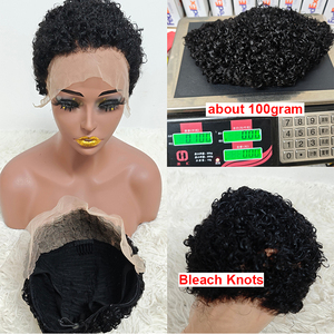 Letsfly Promotion 36$ Natural Black 13x4 <b>Bob</b> Lace Front <b>Wig</b> Bleached Knot Short for Cut Pixie Curly Women Remy Brazilian Hair - Product Image 3