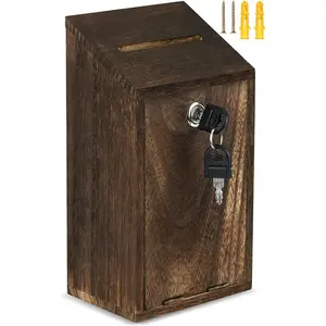 Wood Suggestion Box with Lock Mailbox Donation Tip Jar Donation Raffle Ticket Box Wall Mounted Collection Wooden Ballot