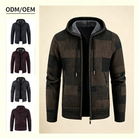 Cardigan à capuche en tricot épais doublé polaire Automne Hiver 2026, Pull chaud en tricot pour homme, Vente en gros transfrontalière ODM