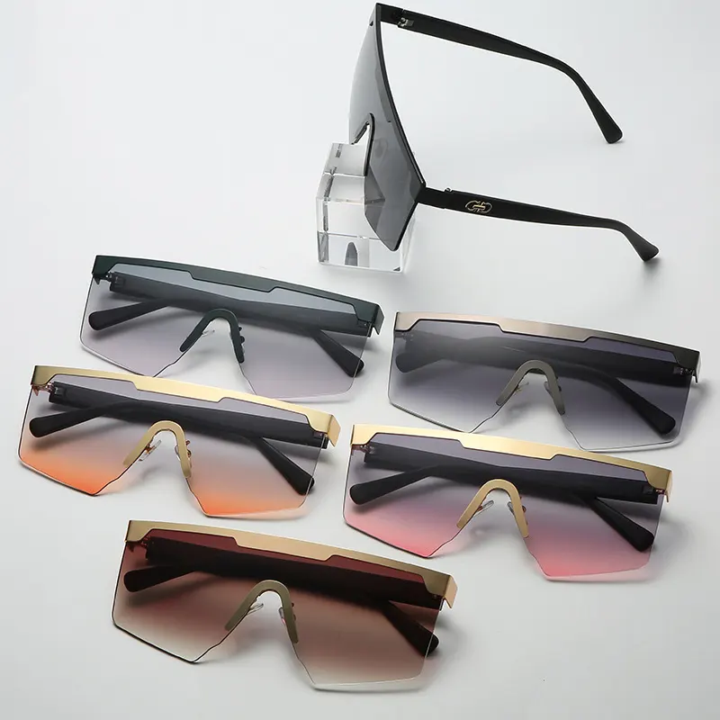 Farbverlauf Quadratische PC-Linse Damen Sonnenbrille Trendy One Piece Flat Top Marke Übergroße Sonnenbrillen Shades Big Frame Brillen