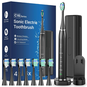 Brosse à dents électrique sans fil rechargeable blanchissante avec étui de support étanche IPX7 brosse à dents électrique sonique pour le soin des gencives - Product Image 1